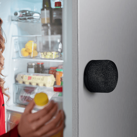 Sway MagBoom RUGGED Water Resistant MagSafe Bluetooth Speaker on the refridgerater door