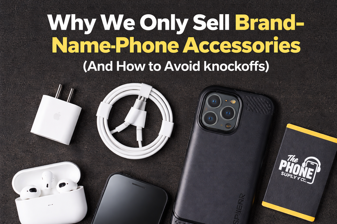 Brand-name phone accessories including chargers, cables, and cases from trusted manufacturers