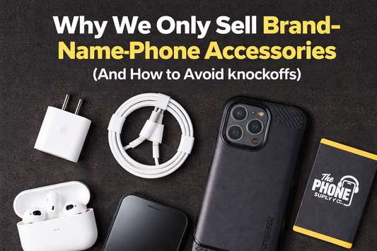 Brand-name phone accessories including chargers, cables, and cases from trusted manufacturers