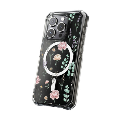 Floral Clear Magnetic Phone Case Pink Rose – iPhone 15 Pro Max MagSafe compatible back view