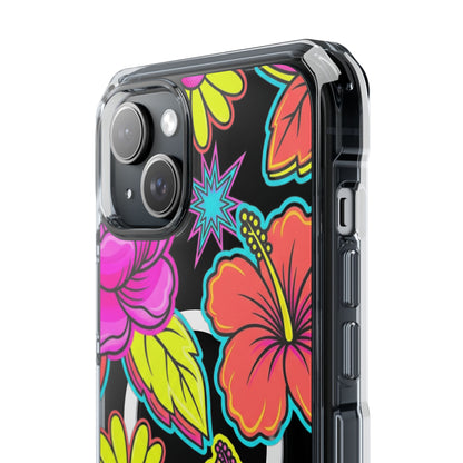 Clear Magnetic Phone Case Neon Hawaiian Floral – drop protection test view corner impact