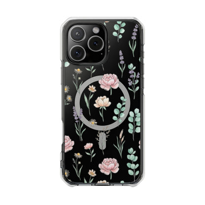 Floral Clear Magnetic Phone Case Pink Rose – pink rose print detail under UV-resistant clear back