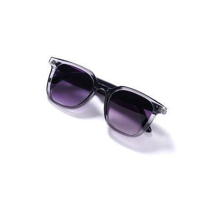 VocaLens AI Smart Sunglasses with photochromic lenses with purple gradient lenses on a white background