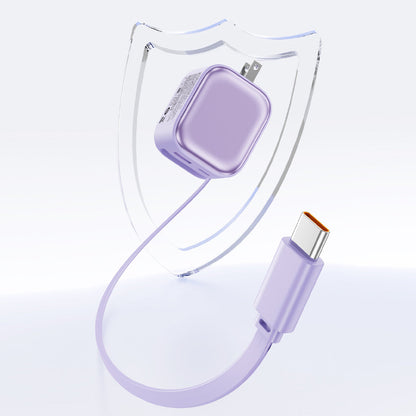 Purple USB-C cable with clear connector on a white background