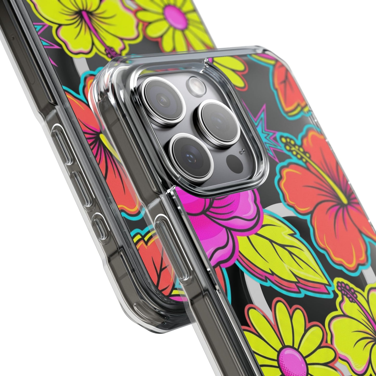 Clear Magnetic Phone Case Neon Hawaiian Floral – full case lineup all 12 compatible models