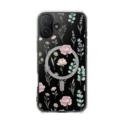 Floral Clear Magnetic Phone Case Pink Rose – case showing printed white backing layer for color accuracy