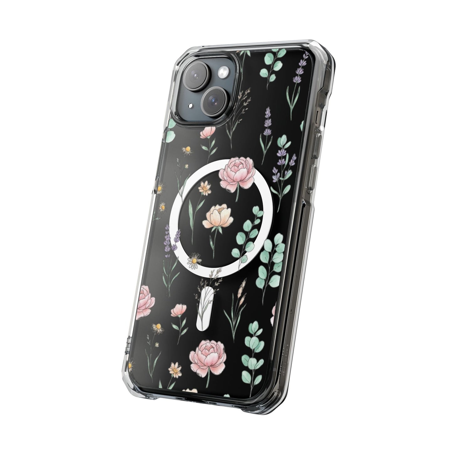 Floral Clear Magnetic Phone Case Pink Rose – UV-resistant polycarbonate anti-yellowing back