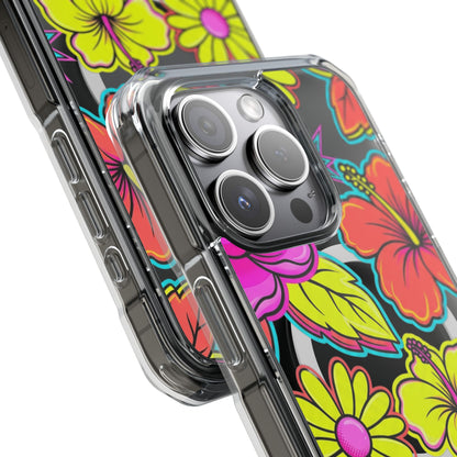 Clear Magnetic Phone Case Neon Hawaiian Floral – full-case view on iPhone 17 Air