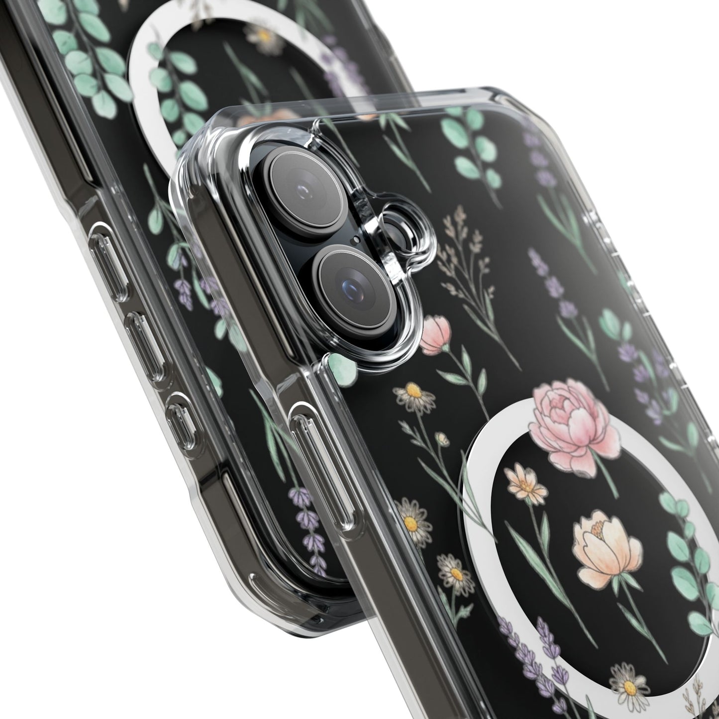 Floral Clear Magnetic Phone Case Pink Rose – flexible TPU side grip texture detail