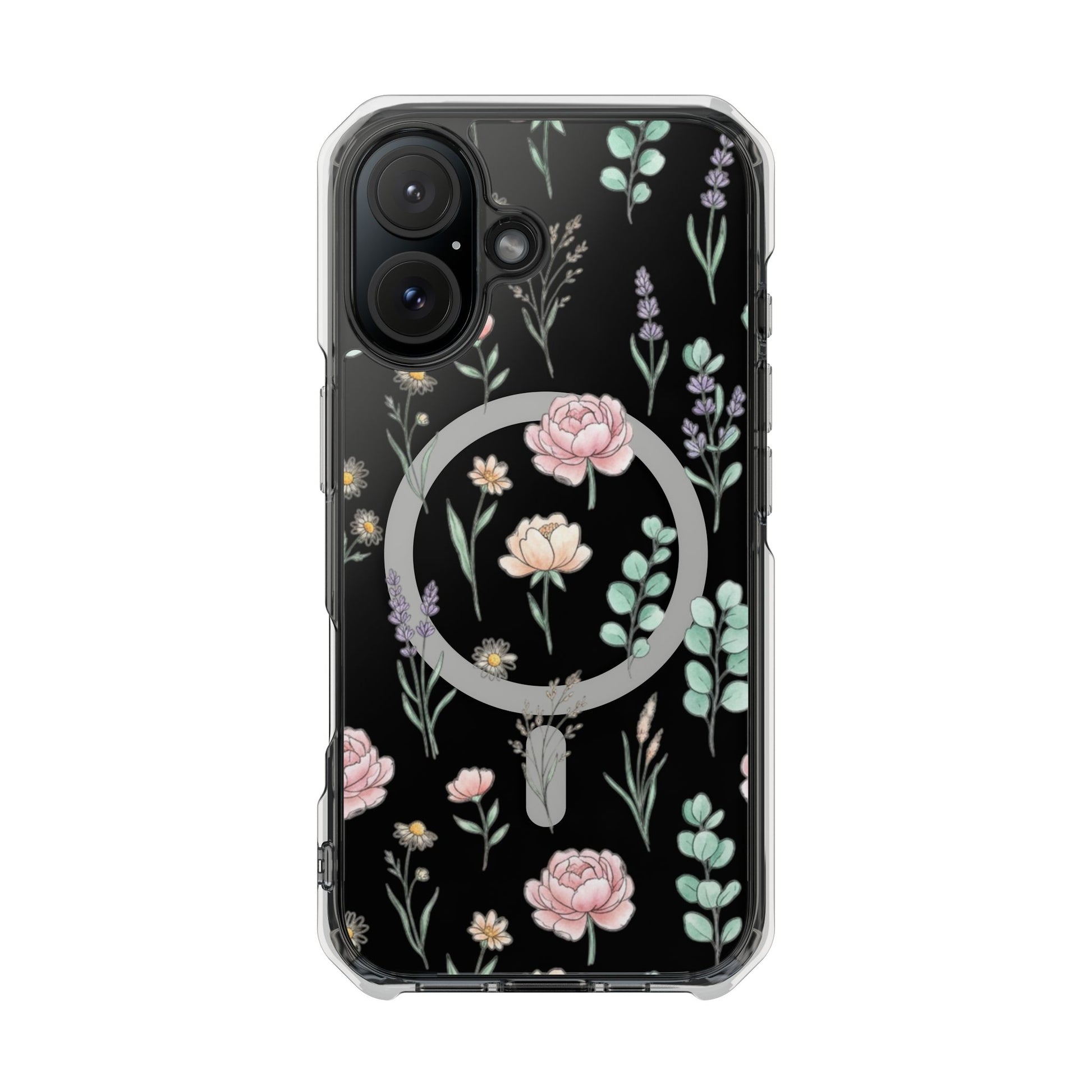 Floral Clear Magnetic Phone Case Pink Rose – iPhone 17 Pro Max wireless charging compatibility