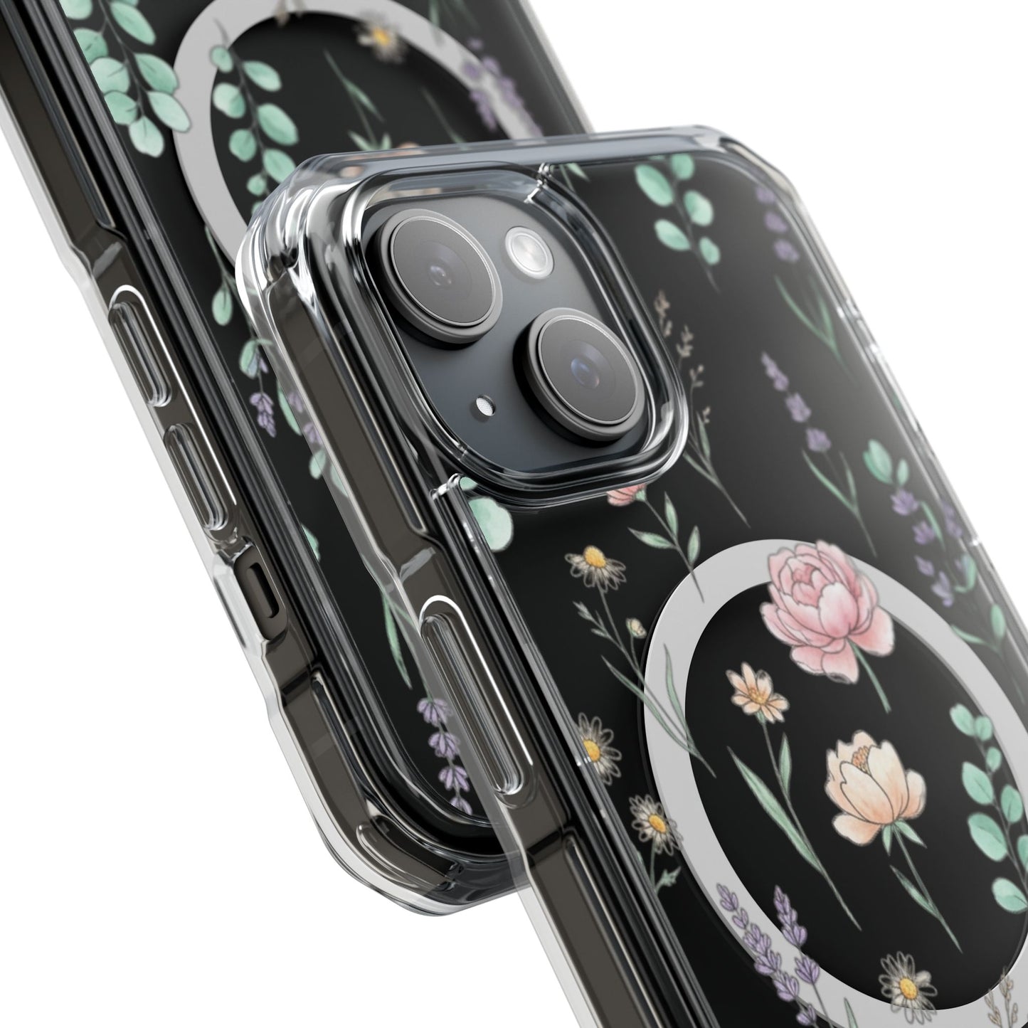 Floral Clear Magnetic Phone Case Pink Rose – camera cutout precision fit detail