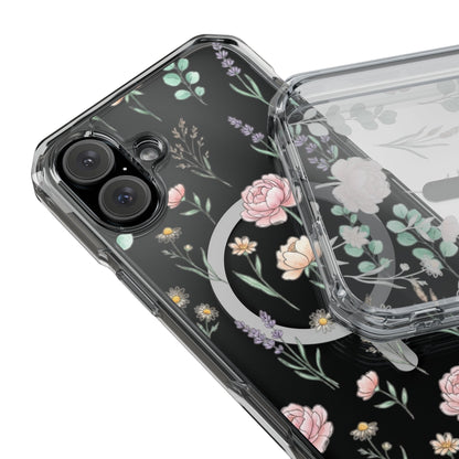 Floral Clear Magnetic Phone Case Pink Rose – full product view iPhone 15 through 17 compatible