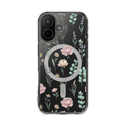 Floral Clear Magnetic Phone Case Pink Rose – iPhone 15 Plus polycarbonate and TPU construction