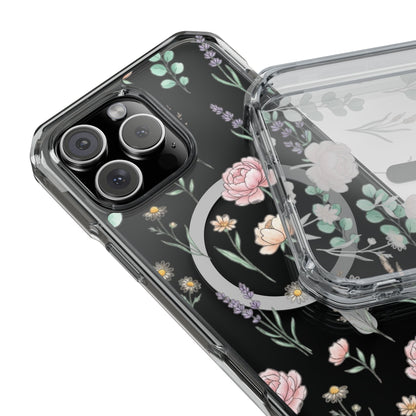 Floral Clear Magnetic Phone Case Pink Rose – iPhone 17 Pro side profile case-on view