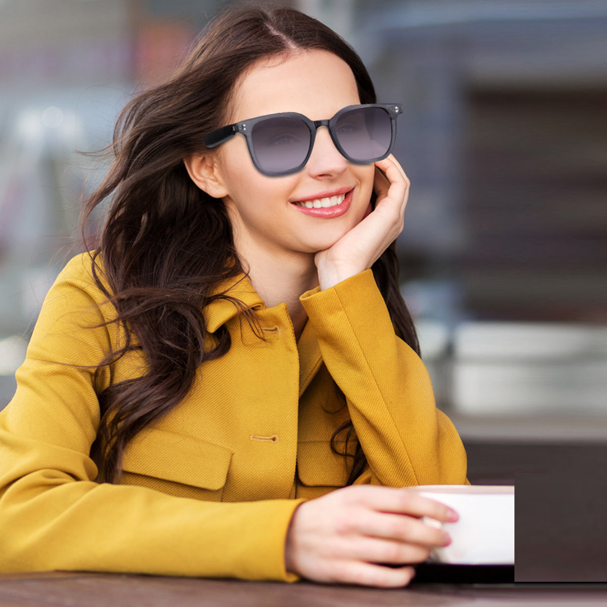 VocaLens AI Smart Sunglasses lifestyle – daily wear showing Bluetooth audio and AI translation