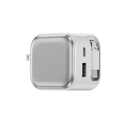 POWER LOOP Ultra-Fast 35W Retractable Wall Charger with retractable USB-C cable and dual charging ports white