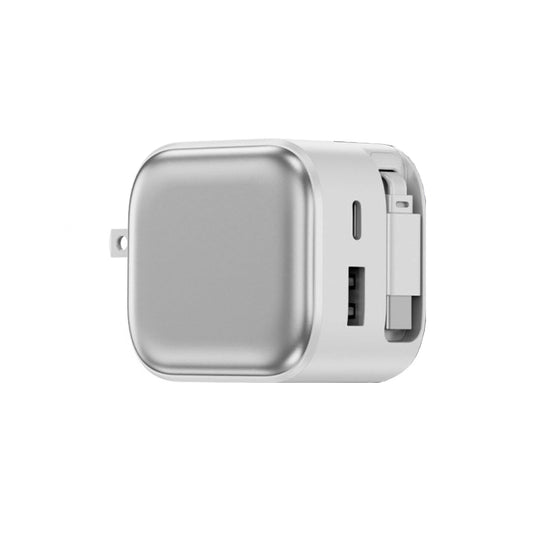 POWER LOOP Ultra-Fast 35W Retractable Wall Charger with retractable USB-C cable and dual charging ports white