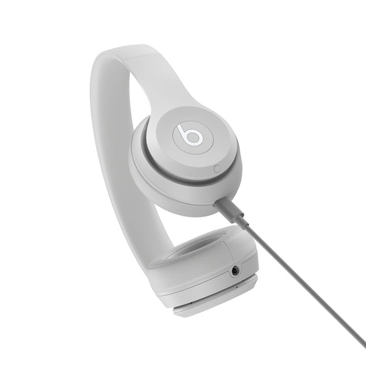 Beats Solo 4 Bluetooth Wireless On-Ear Headphones in Matte Gray plugged in 