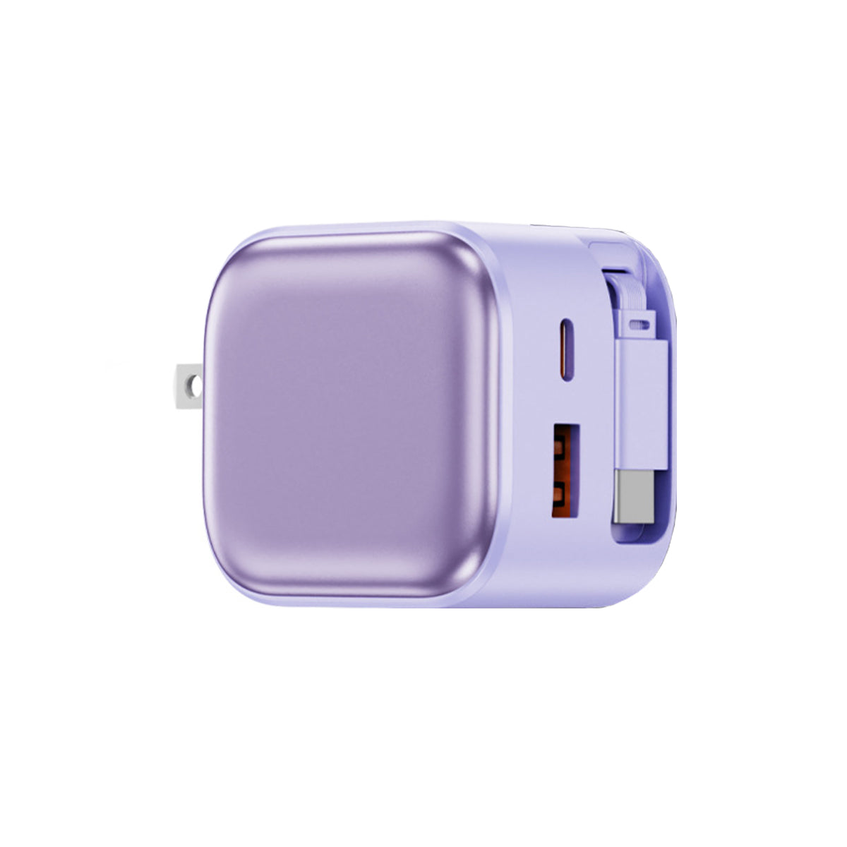 POWER LOOP Ultra-Fast 35W Retractable Wall Charger with retractable USB-C cable and dual charging ports purple
