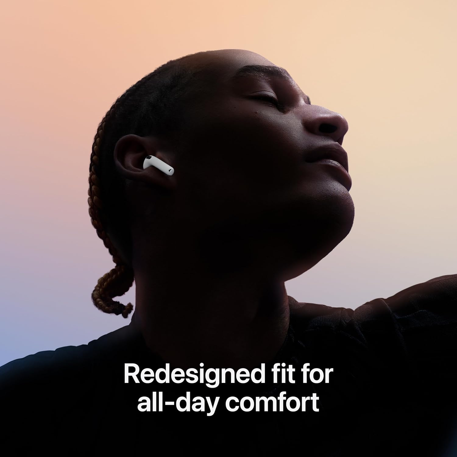 Apple AirPods 4 true wireless earbuds with USB-C charging case in ear