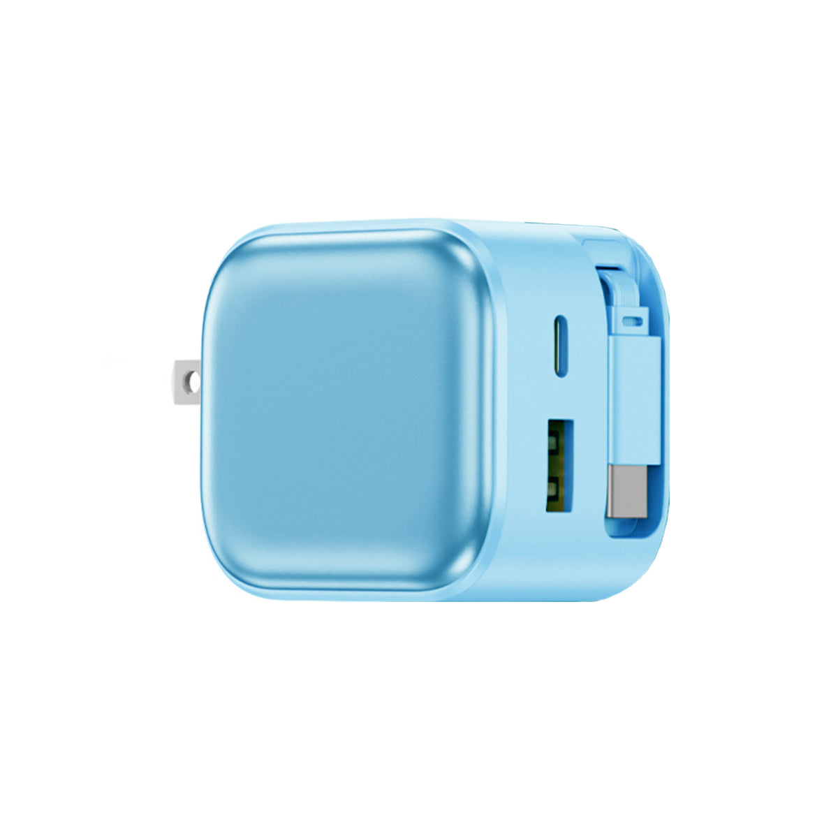 POWER LOOP Ultra-Fast 35W Retractable Wall Charger with retractable USB-C cable and dual charging ports blue
