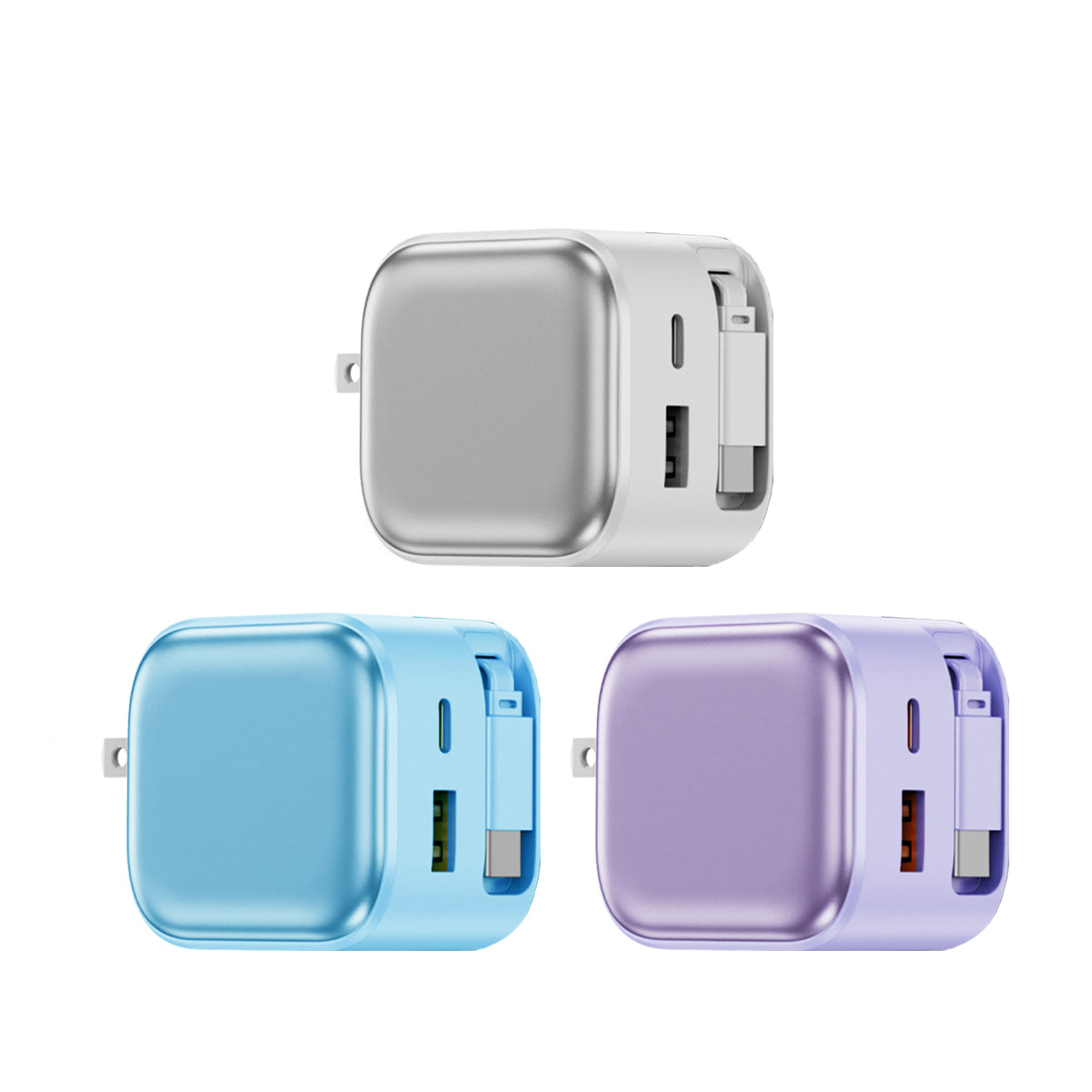 POWER LOOP Ultra-Fast 35W Retractable Wall Charger with retractable USB-C cable and dual charging ports all 3 colors