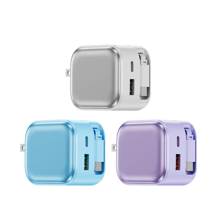 POWER LOOP Ultra-Fast 35W Retractable Wall Charger with retractable USB-C cable and dual charging ports all 3 colors