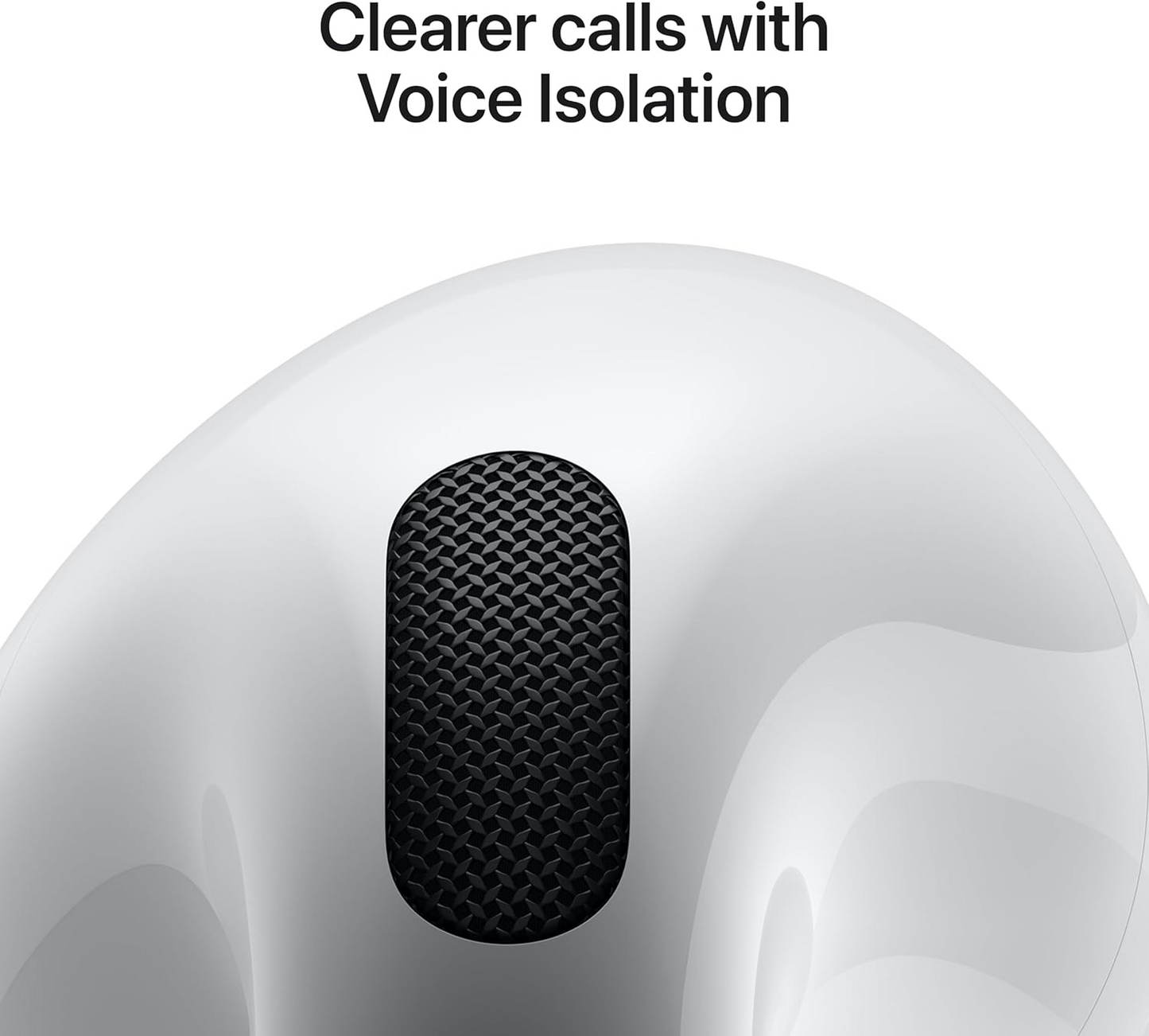 Apple AirPods 4 true wireless earbuds with USB-C charging case grill closeup
