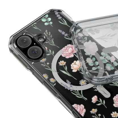 Floral Clear Magnetic Phone Case Pink Rose – iPhone 16 Pro with clear floral case lifestyle