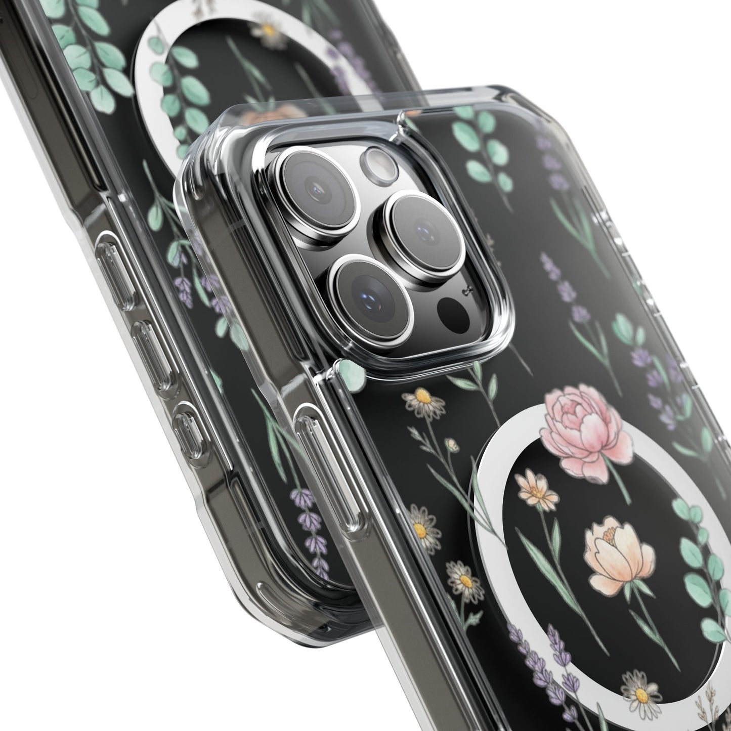 Floral Clear Magnetic Phone Case Pink Rose – MagSafe magnetic phone case for iPhone 15-17