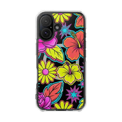 Clear Magnetic Phone Case Neon Hawaiian Floral – iPhone 17 Pro Max slim profile view
