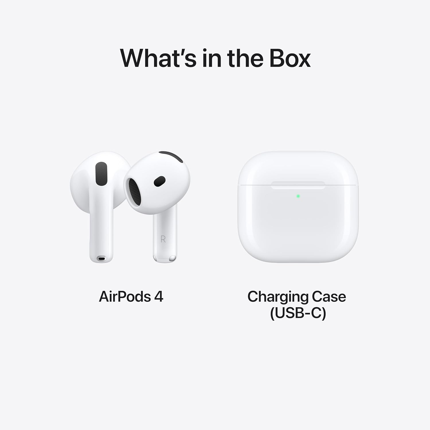 Apple AirPods 4 true wireless earbuds with USB-C charging case in the box