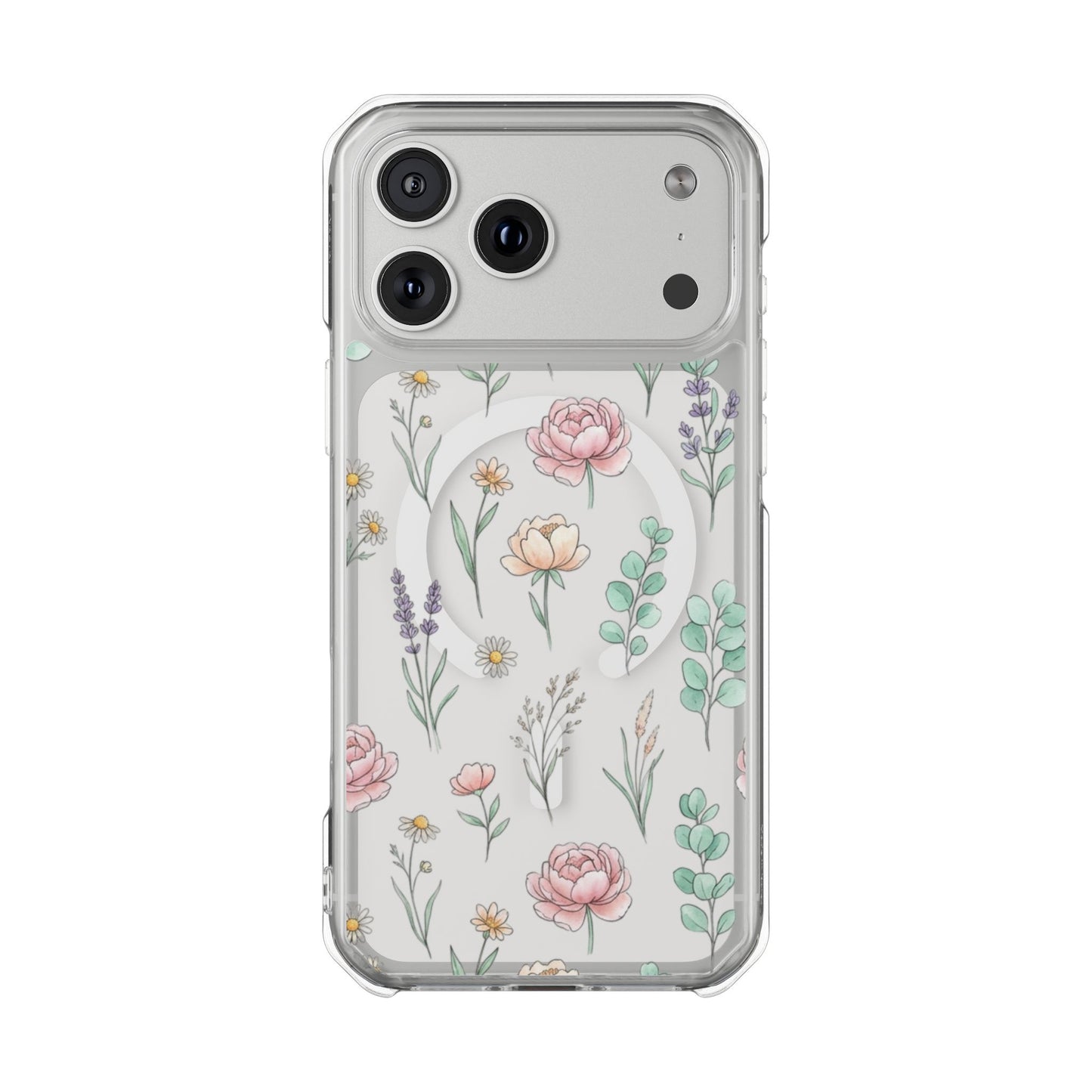 Floral Clear Magnetic Phone Case Pink Rose – iPhone 17 Air full case view showing flower pattern