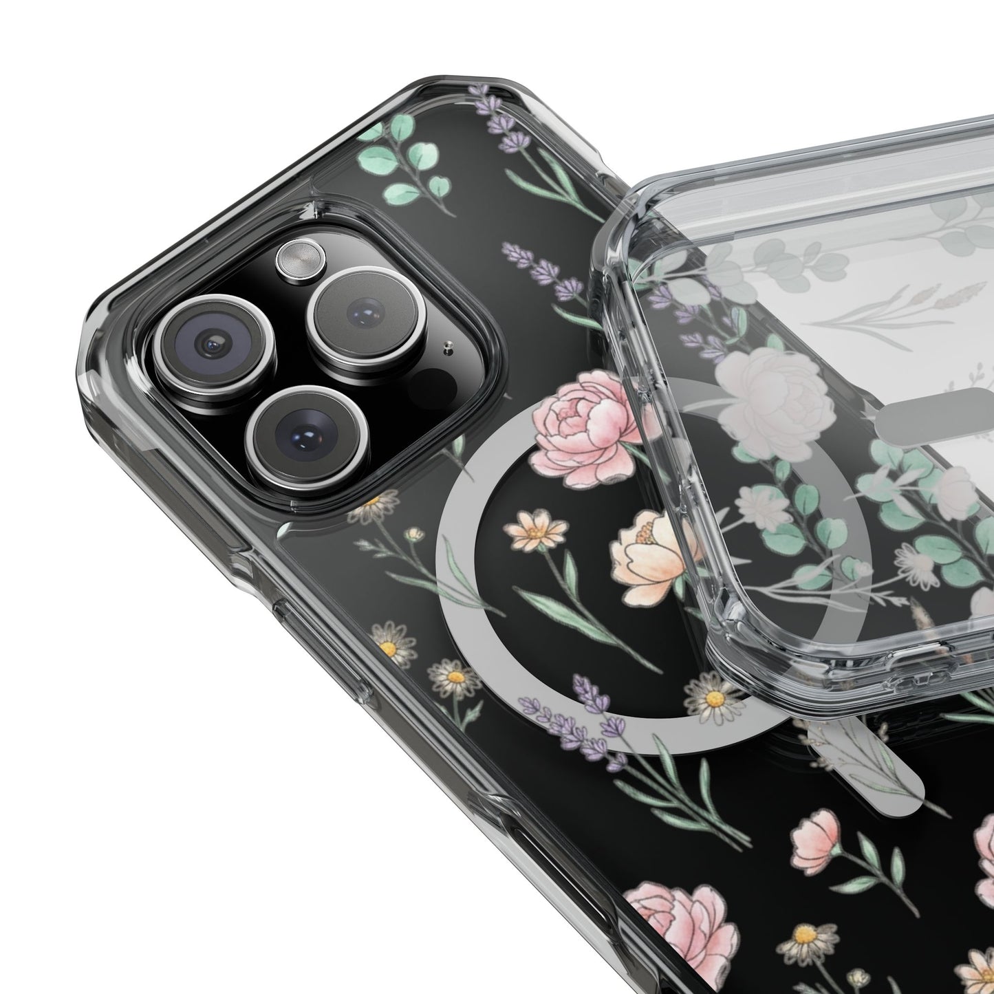 Floral Clear Magnetic Phone Case Pink Rose – spring phone accessory everyday carry view