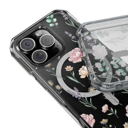Floral Clear Magnetic Phone Case Pink Rose – spring phone accessory everyday carry view