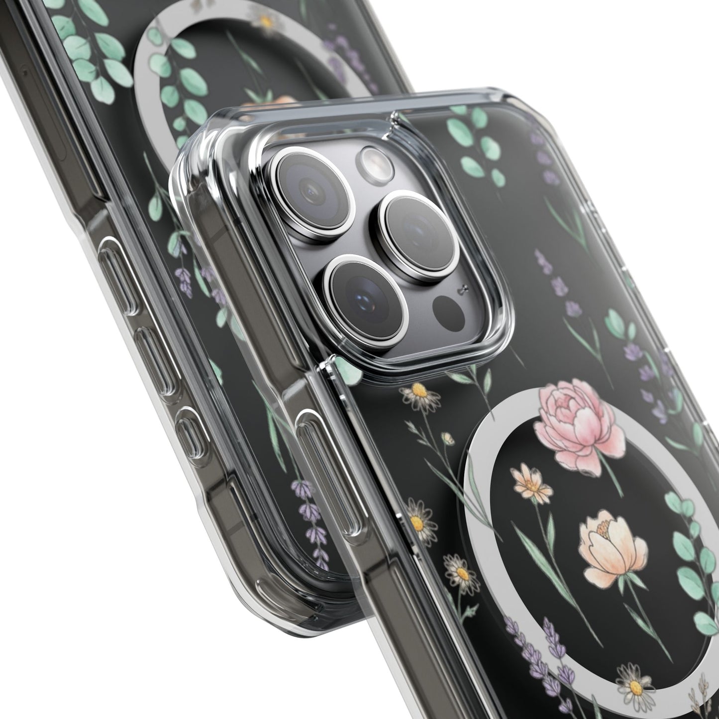 Floral Clear Magnetic Phone Case Pink Rose – iPhone 17 lifestyle photo showing clear case design