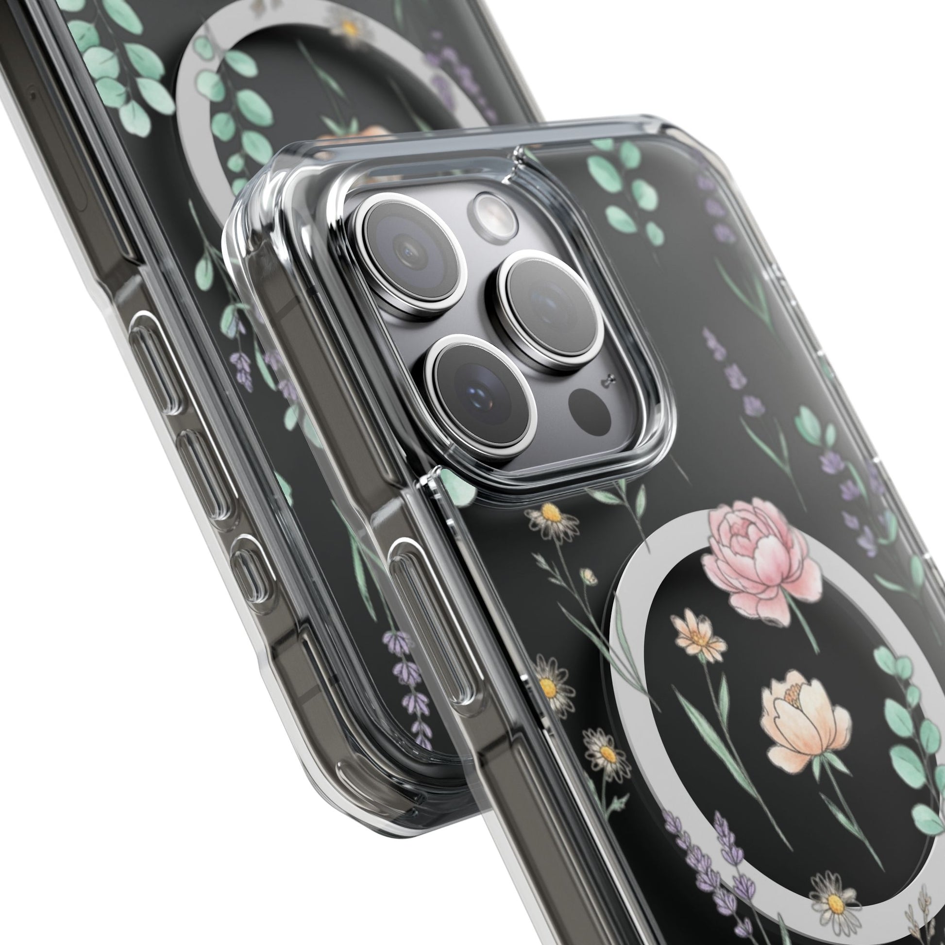 Floral Clear Magnetic Phone Case Pink Rose – iPhone 17 lifestyle photo showing clear case design