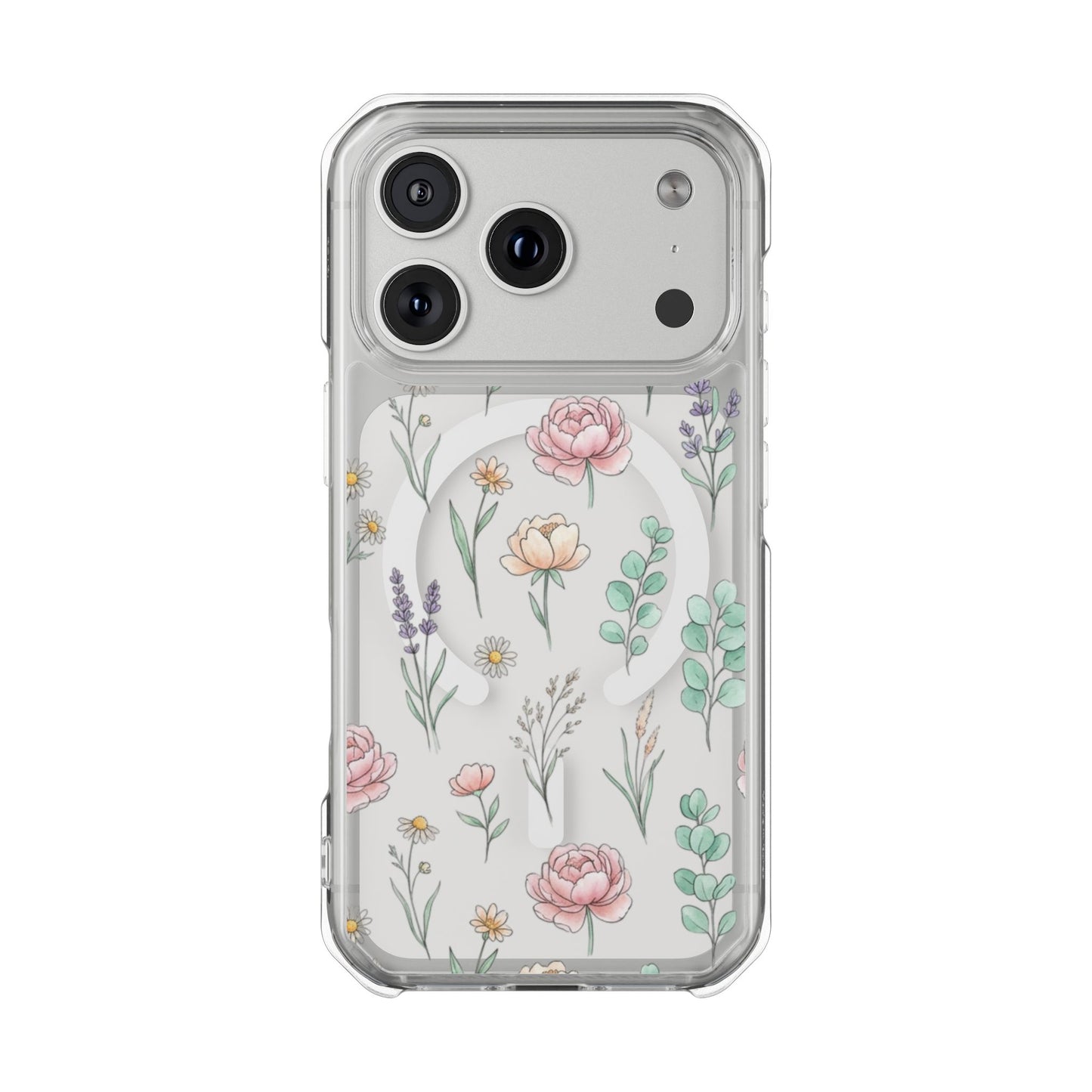 Floral Clear Magnetic Phone Case Pink Rose – iPhone 16 Plus slim everyday carry profile