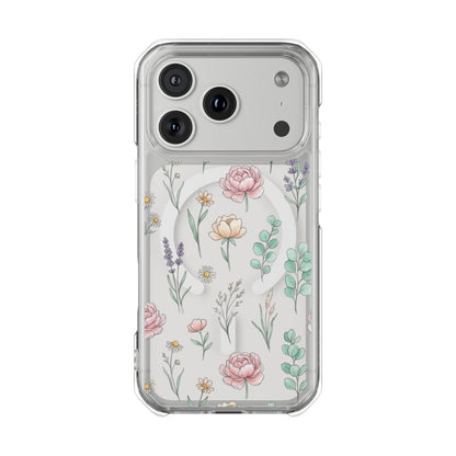 Floral Clear Magnetic Phone Case Pink Rose – iPhone 16 Plus slim everyday carry profile