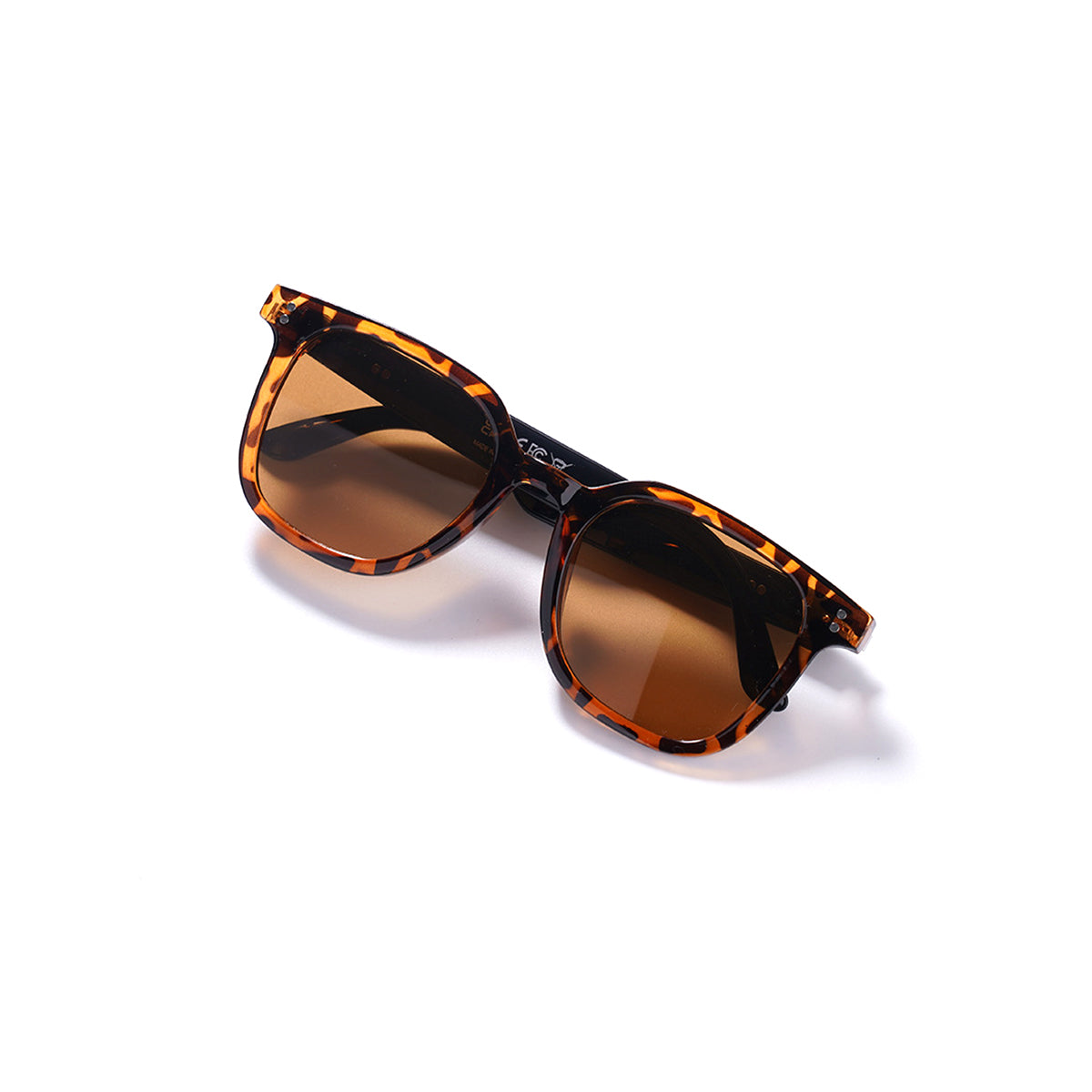 VocaLens AI Smart Sunglasses with photochromic lenses  tortoiseshell frame and brown lenses on a white background
