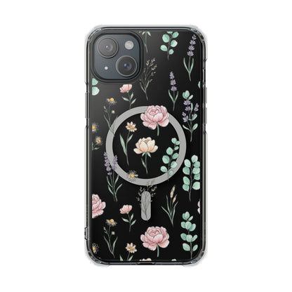 Floral Clear Magnetic Phone Case Pink Rose – iPhone 16 side view flexible TPU bumper detail