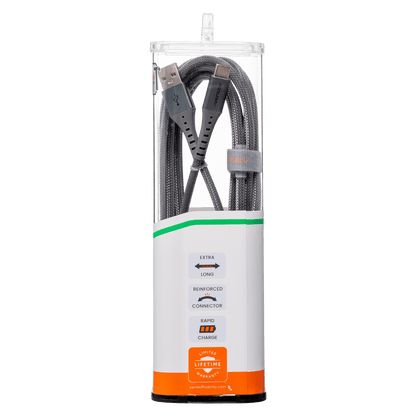 Ventev ChargeSync Alloy USB-A to USB-C cable 10ft silver left side packaging 