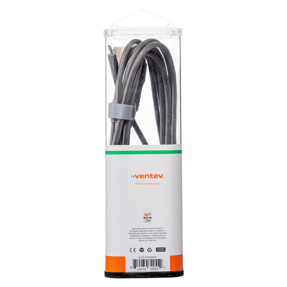 Ventev ChargeSync Alloy USB-A to USB-C cable 10ft silver right packaging 