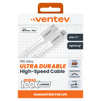 Ventev ChargeSync Alloy USB-C to Apple Lightning cable 10ft