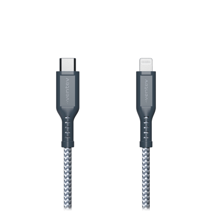Ventev High Speed USB C to Apple Lightning Braided Cable with 2x the Copper for Faster Charging 6ft Gray by Ventev