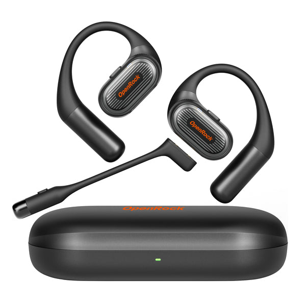 OpenRock Link 20 TWS open-ear Bluetooth headset with detachable boom mic and charging case