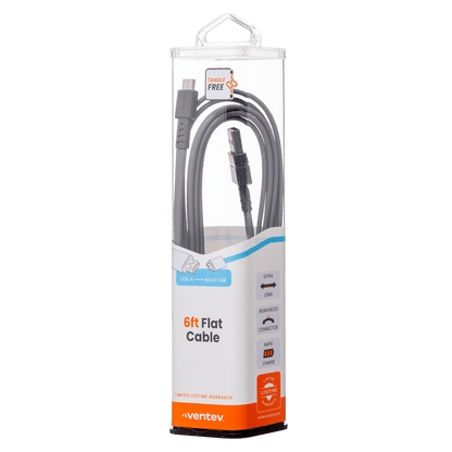 Ventev ChargeSync Flat USB-A to Micro cable 6ft gray