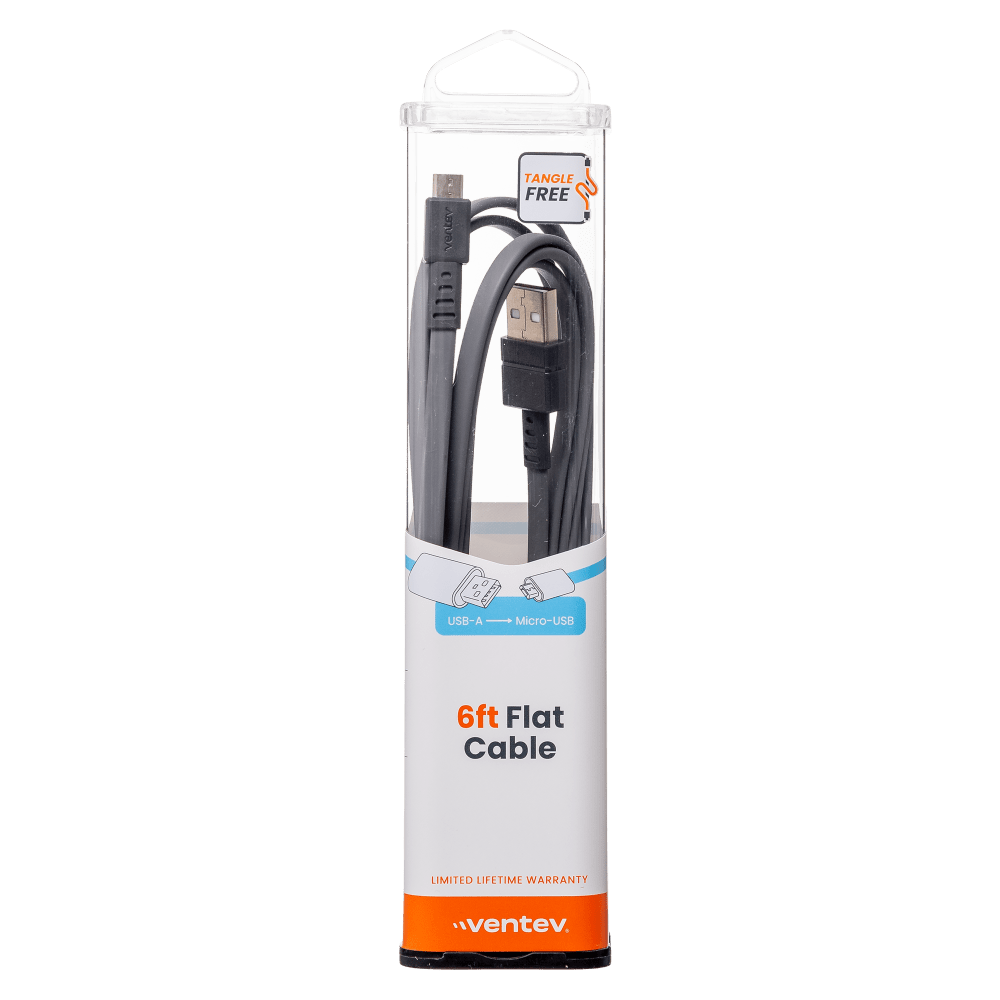 Ventev ChargeSync Flat USB-A to Micro cable 6ft gray