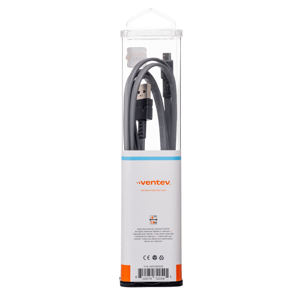 Ventev ChargeSync Flat USB-A to Micro cable 6ft gray