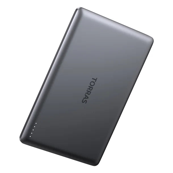 TORRAS MiniMag magnetic MagSafe wireless power bank, Titanium Gray – angled view